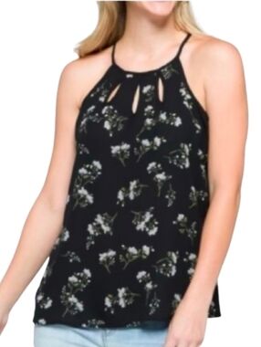 Papermoon Black Floral Keyhole Halter Tank Top Size XL